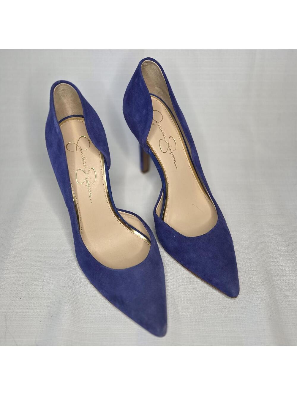 Jessica Simpson Blue Suede Claudette Pointed Toe High Heel Pumps Size 8.5